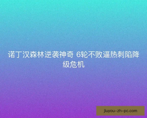 诺丁汉森林逆袭神奇 6轮不败逼热刺陷降级危机